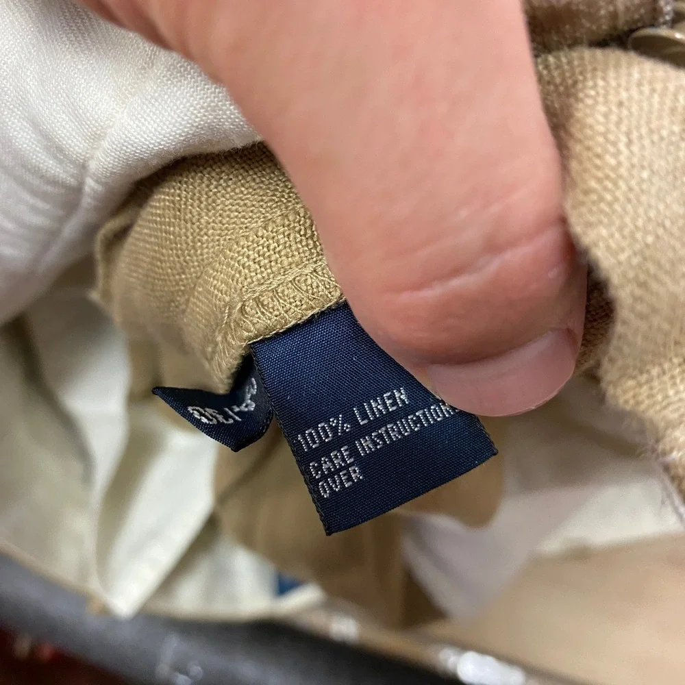 Polo Ralph Lauren Linen Trousers 34/30 Beach Casual Straight Leg Khaki Vintage